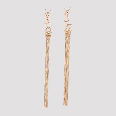 Saint Laurent Brass Pompom Chain Earrings In Gold
