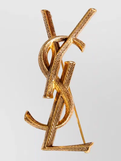 Saint Laurent Brass Serpent Brooch In Gold
