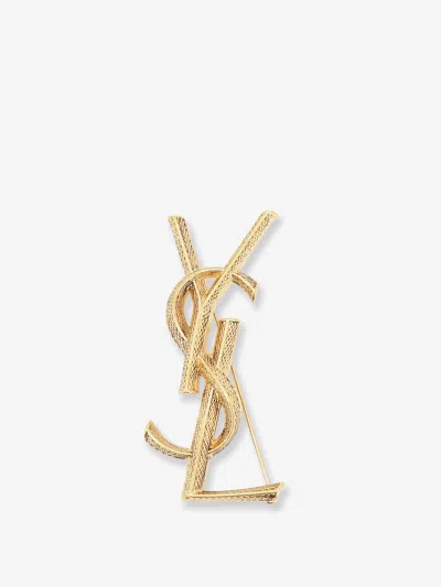 Saint Laurent Brass Serpente Brooch In Gold