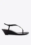 Saint Laurent Cassandre Wedge Leather Thong Sandal