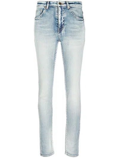 Saint Laurent Bright Blue Skinny 5 Pocket Jeans For Women