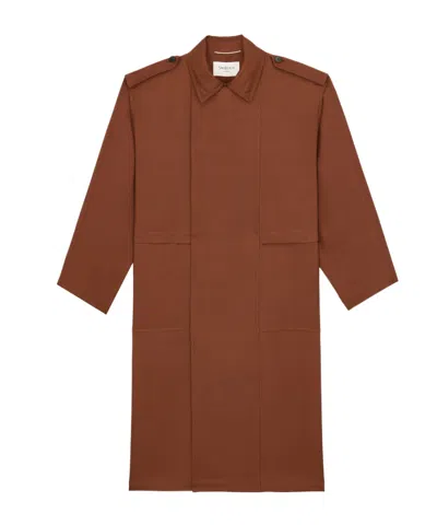 Saint Laurent Broad-shoulder Trench Coat In Silk In Blue