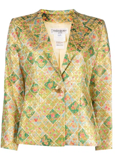 Pre-owned Saint Laurent Brocade-pattern Single-breasted Blazer In Green