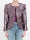 Saint Laurent Embellished Brocade Jacket In Pink