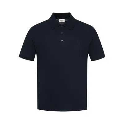 Pre-owned Saint Laurent Broderie Pique Cotton Polo Shirt 'navy/noir' | Blue | Men's Size M