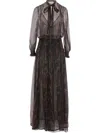 Saint Laurent Long Lavallière Dress In Brown