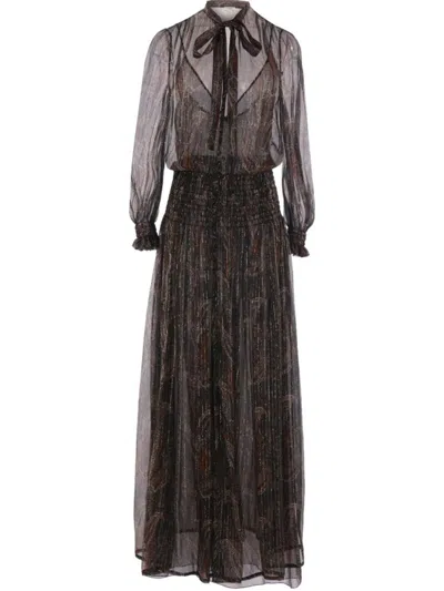 SAINT LAURENT BROWN ABSTRACT-PATTERN PRINT DRESS