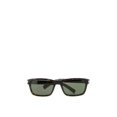 Saint Laurent Brown Acetate Sunglasses In Green