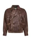 Saint Laurent Brown Aged Lambskin Bomber Jacket In Brown