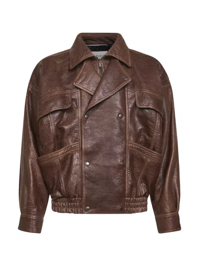 Saint Laurent Brown Aged Lambskin Bomber Jacket