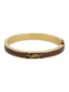 Saint Laurent Brown And Gold Colored Bracelt With Cassandre In Metal And Leather Woman In Metallic