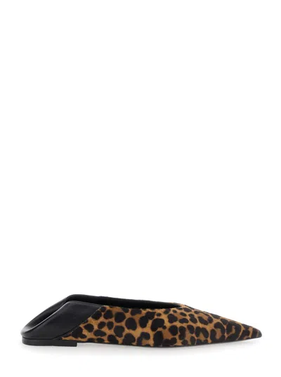 Saint Laurent Brown Ballerinas With Leopard Motif And Foldable Buttress In Fabric Woman In Animal Print