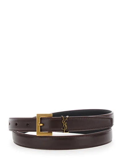 Saint Laurent Brown Belt With Cassandre Loop In Leather Woman