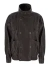 Saint Laurent Brown Bomber Jacket With Mandarin Collar And Elastic Waist In Leather Woman In Brown