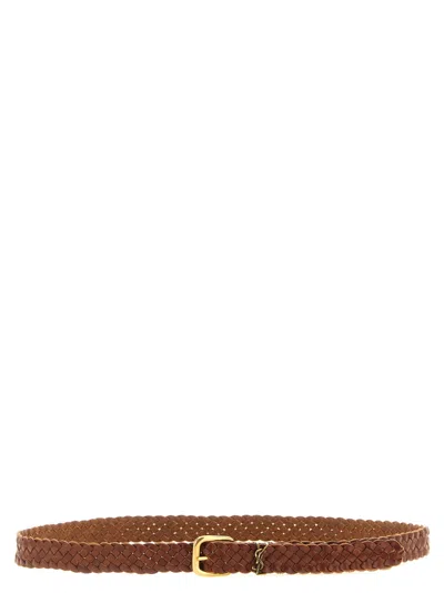 SAINT LAURENT BROWN BRAIDED BUCKLE BELT