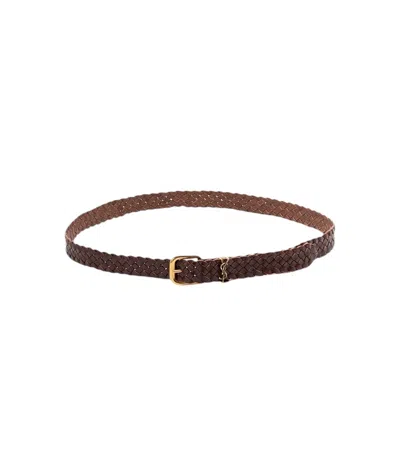 Saint Laurent Brown Braided Buckle Belt