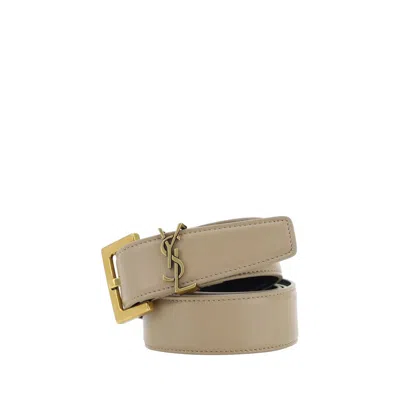 Saint Laurent Brown Calf Leather Bos Taurus Regular Belt In Neutral