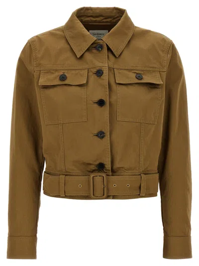 Saint Laurent Brown Canvas Jacket In Beige