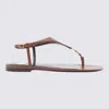 Saint Laurent Brown Cassandra Leather Flats In Brown