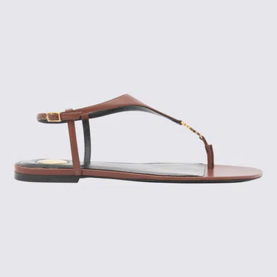 Saint Laurent Brown Cassandra Leather Flats