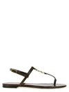 Saint Laurent Smooth Leather Cassandra Triangular Upper Flat Sandals In Brown