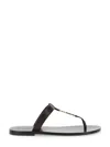 Saint Laurent Cassandra Flat Sole Metallic Toe Strap Sandals In Brown