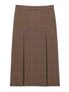 Saint Laurent Grey Midi Skirt With Side Concealed Zip Closure And All-over Check Motif In Wool And Cashmere Woman In Brown
