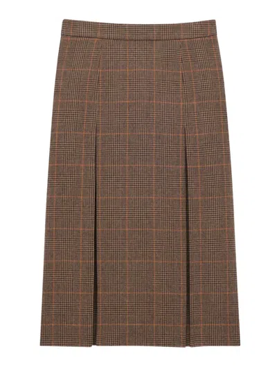 SAINT LAURENT BROWN CHECK MIDI SKIRT