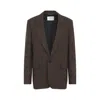 Saint Laurent Embroidered Wool Blazer In Brown