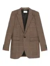 Saint Laurent Plaid Single-breasted Blazer In Brown