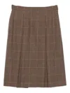 Saint Laurent Grey Midi Skirt With Side Concealed Zip Closure And All-over Check Motif In Wool And Cashmere Woman In Brown