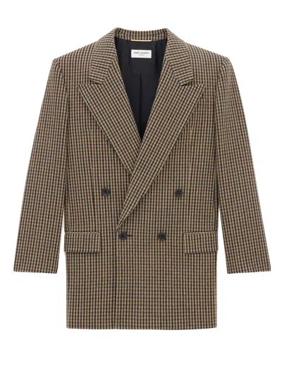 SAINT LAURENT BROWN CHIC CHECK BLAZER