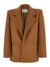 Saint Laurent Brown Coat With Classic Lapels And Shoulder Pads In Virgin Wool Woman In Multicolor