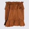 Saint Laurent Brown Ruffle Dress With Bare Shoulders In Cotton Twill Woman In Brown