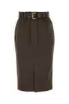Saint Laurent Cotton Pencil Skirt In Darkbrown