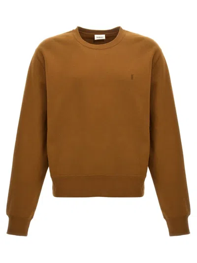 SAINT LAURENT BROWN COTTON SWEATSHIRT
