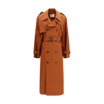 Saint Laurent Belted Double-breasted Coat In Orange