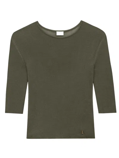 SAINT LAURENT BROWN CREWNECK T-SHIRT