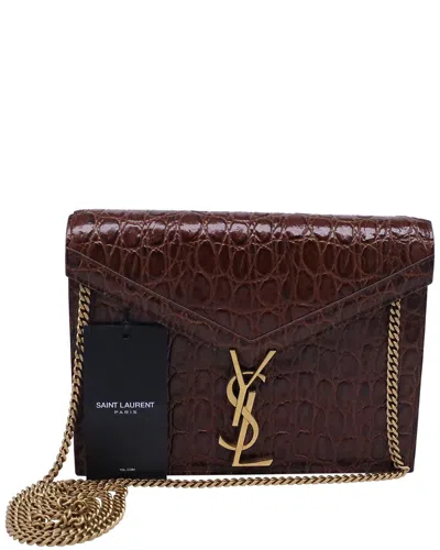 Saint Laurent Brown Croc-embossed Leather Small Cassandra Shoulder Bag  (authentic Pre-loved)