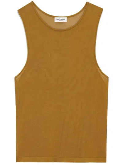 Saint Laurent Viscose Brown Tops In Black