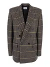 Saint Laurent Brown Double-breasted Jacket With Notched Revers And All-over Check Motif In Wool Woman In Brown