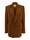Saint Laurent Brown Double-breasted Jacket With Notched Revers And In Corduroy Woman In Brown