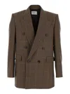 Saint Laurent Brown Double-breasted Jacket With Peak Revers And Stripe Motif In Wool Man In Multi