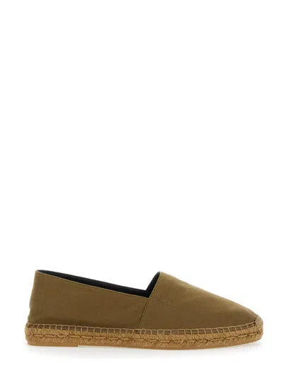 Saint Laurent Brown Espadrilles With Tonal Cassandre Embroidery On The Side And Almond Toe In Cotton Man In Green