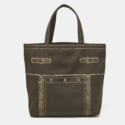 Pre-owned Saint Laurent Brown Fabric Trompe L'oeil Tote