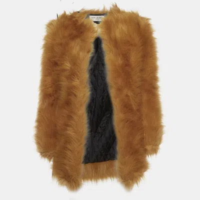 Pre-owned Saint Laurent Brown Faux Fur Open Front Coat S