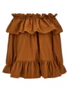 Saint Laurent Brown Ruffle Dress With Bare Shoulders In Cotton Twill Woman In Brown