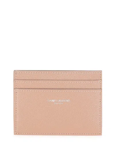Pre-owned Saint Laurent Brown Grain De Poudre Leather Credit Card Case (authentic Pre-loved)