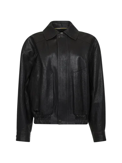 Saint Laurent Brown Grained Lambskin Bomber Jacket