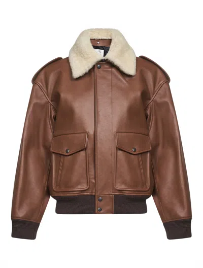Saint Laurent Brown Grained Leather And Shearling Bomber Jacket